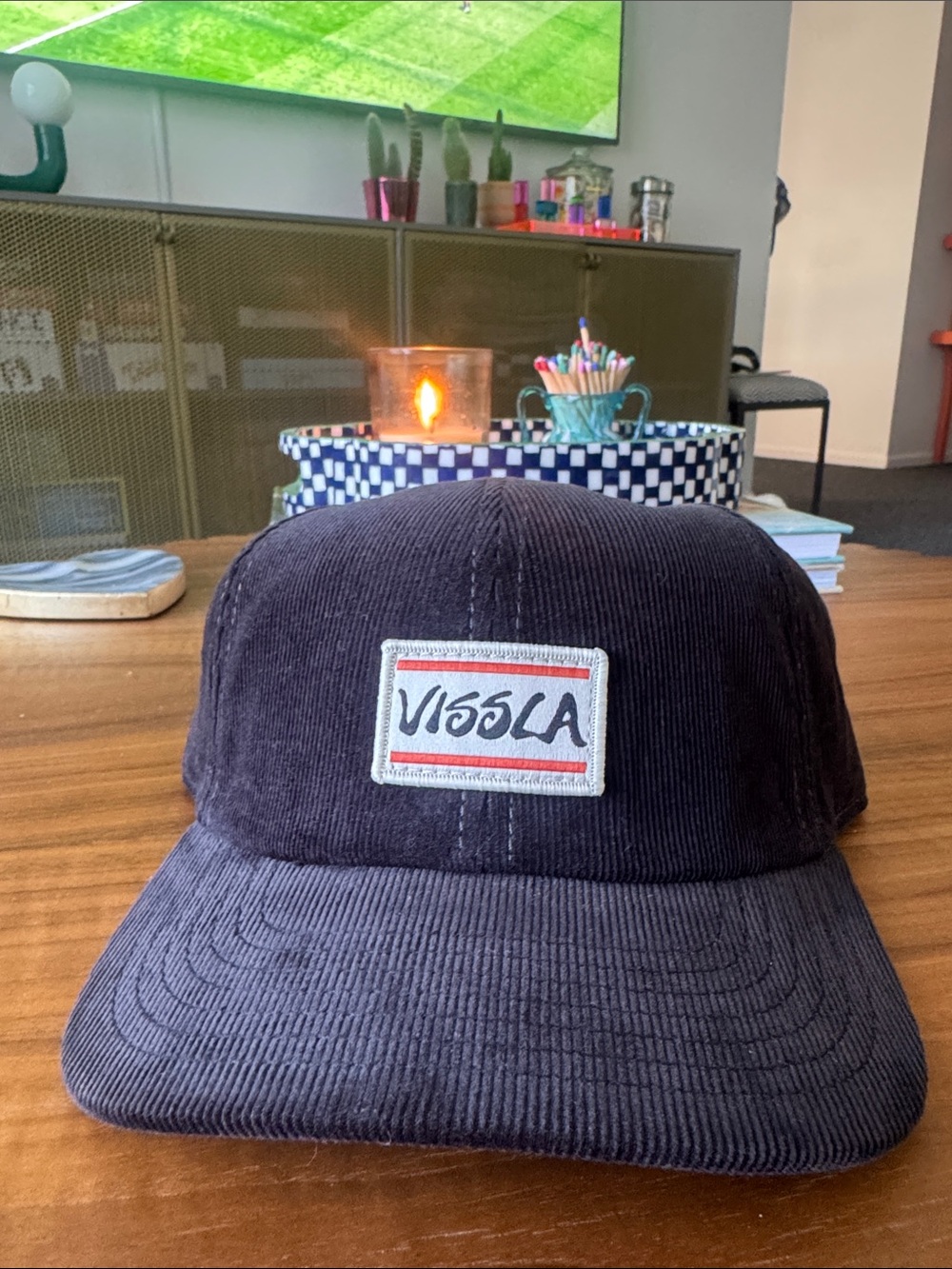 VISSLA Navy Corduroy Strapback Hat with Patch
